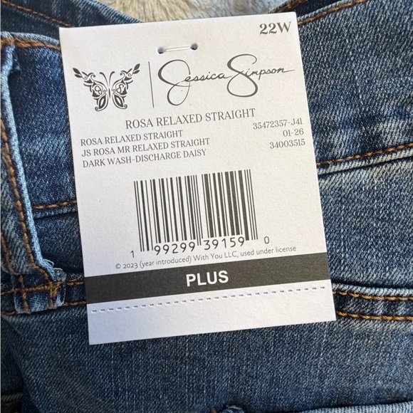 Jessica Simpson Blue Straight-Leg Jeans with Bleach Floral Details - Picture 12 of 16